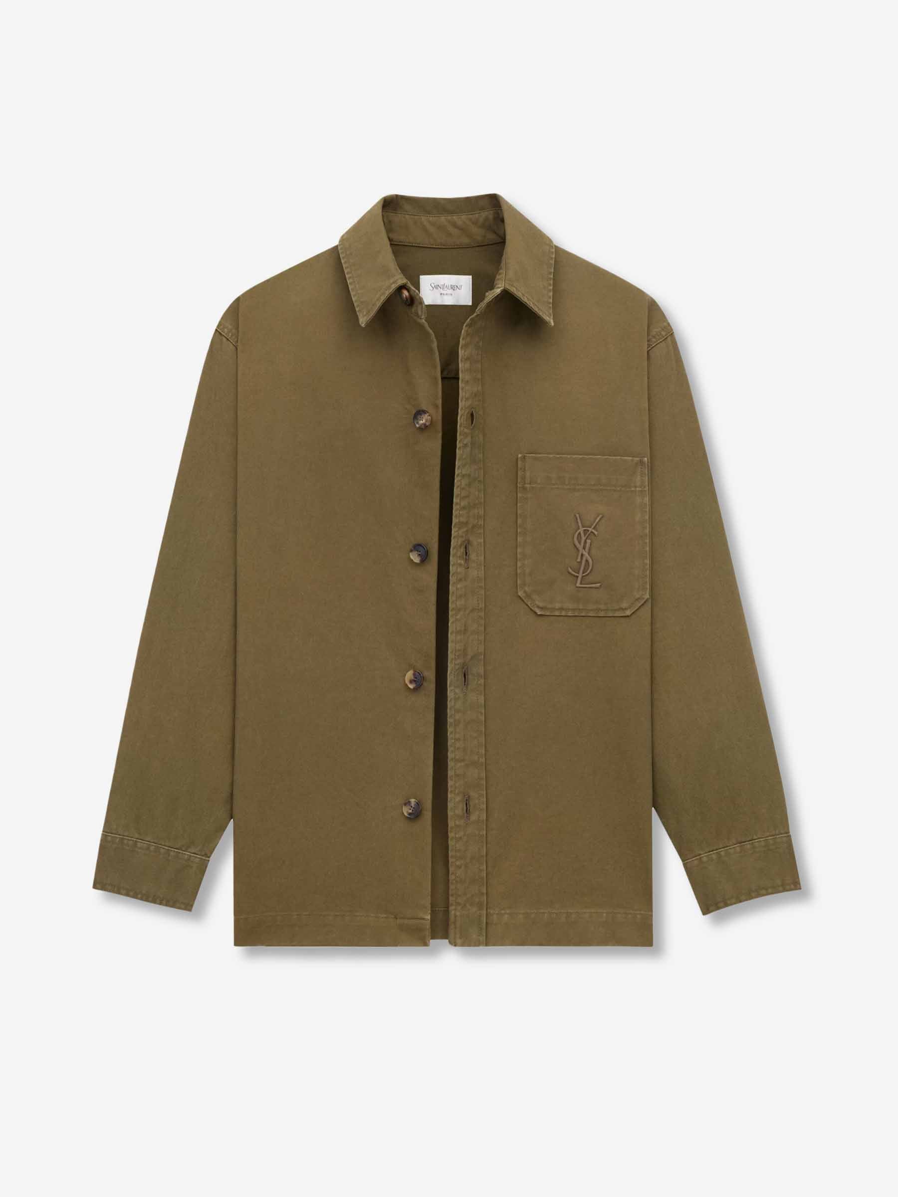 Saint Laurent Hombre Barcelona Sobrecamisa Cassandre de gabardina color Verde Militar sku 513-000097 01 - Foto 3