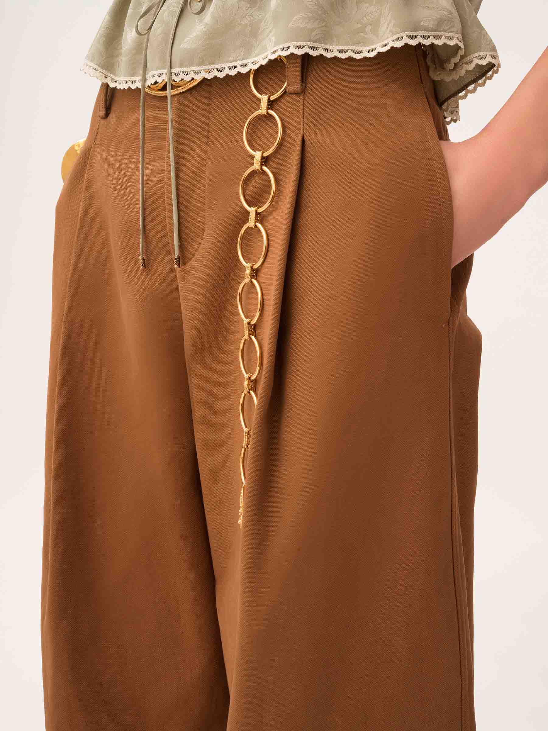 Chloé Mujer Barcelona Pantalones Anchos Algodón color Camel sku 761-003814 01 - Foto 4