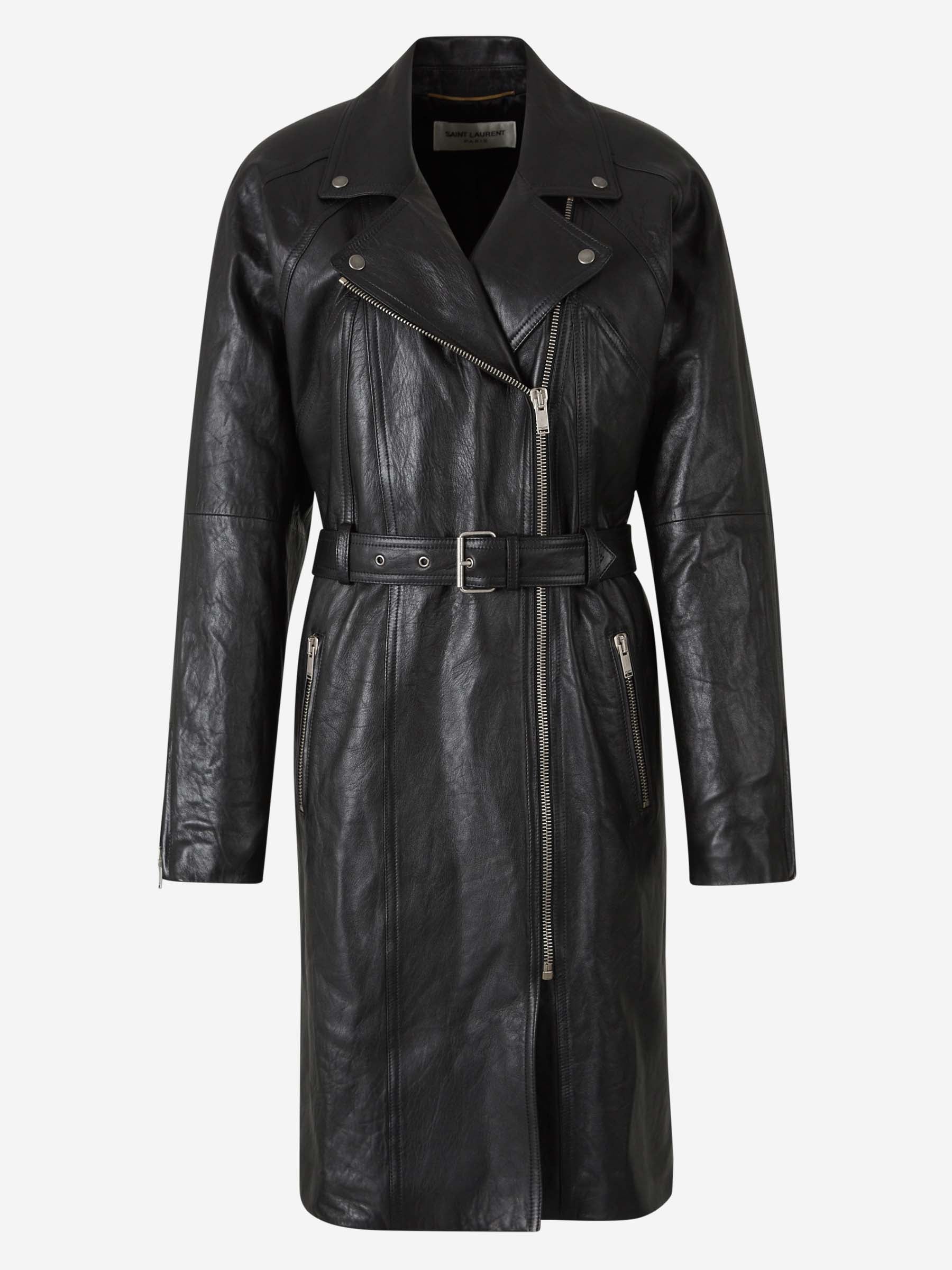 Saint Laurent – Saint Laurent Biker Leather Trench Coat in