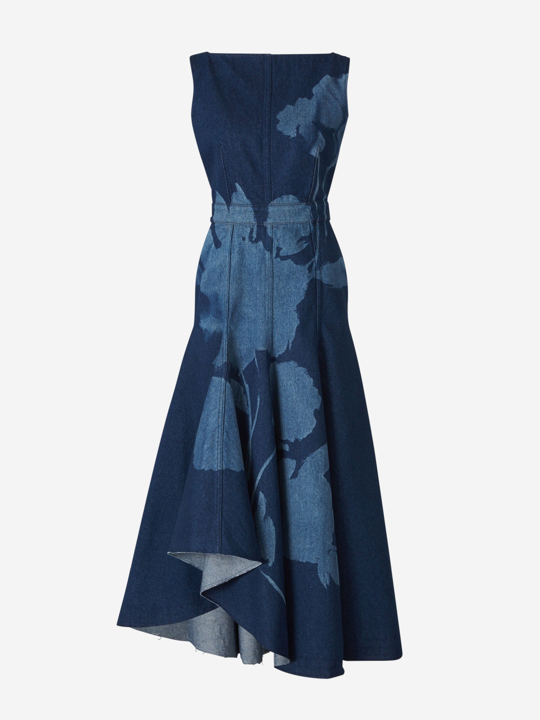 slate blue prom dress Erdem Reconstructed Crinkle Satin Sleeveless Midi Cocktail Dress, Painted Bloom Navy, Women's, 10, Satin & Silk Dresses