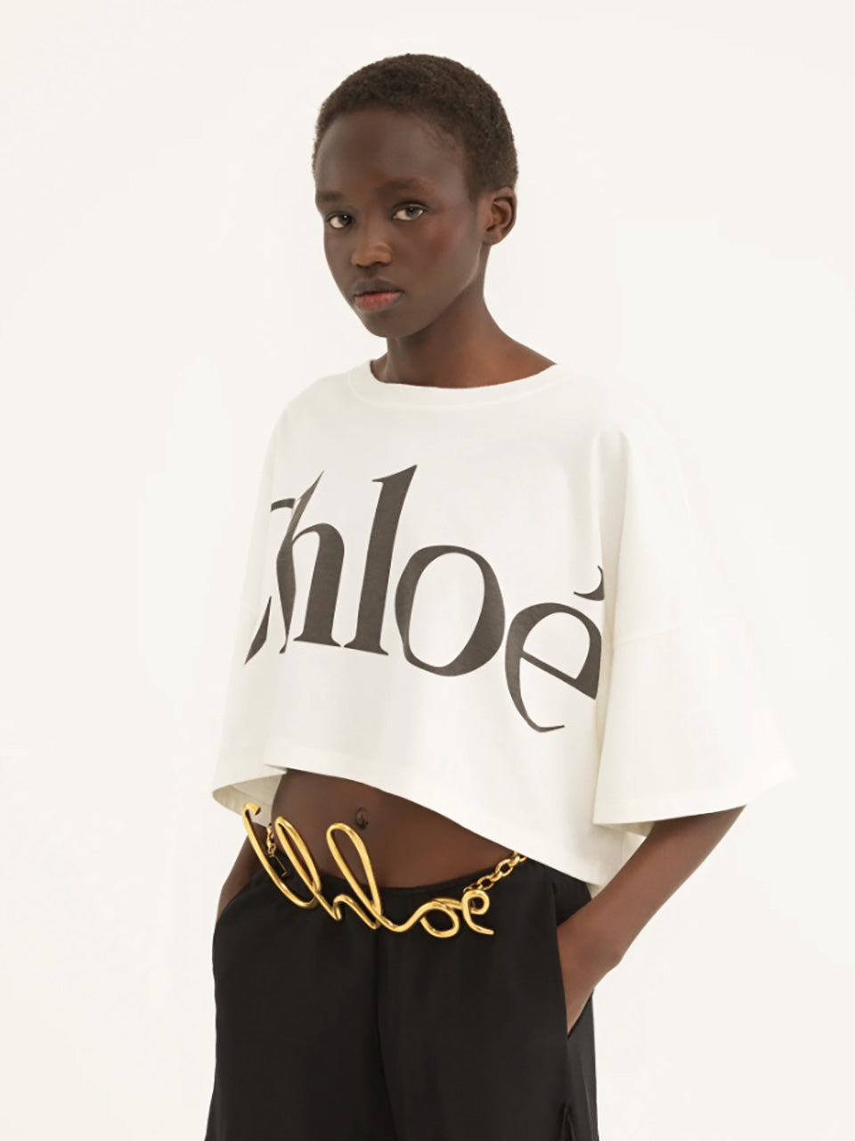 Chloé Mujer Barcelona Camiseta Cropped Algodón color Blanco y Negro sku 782-001583 01 - Foto 1