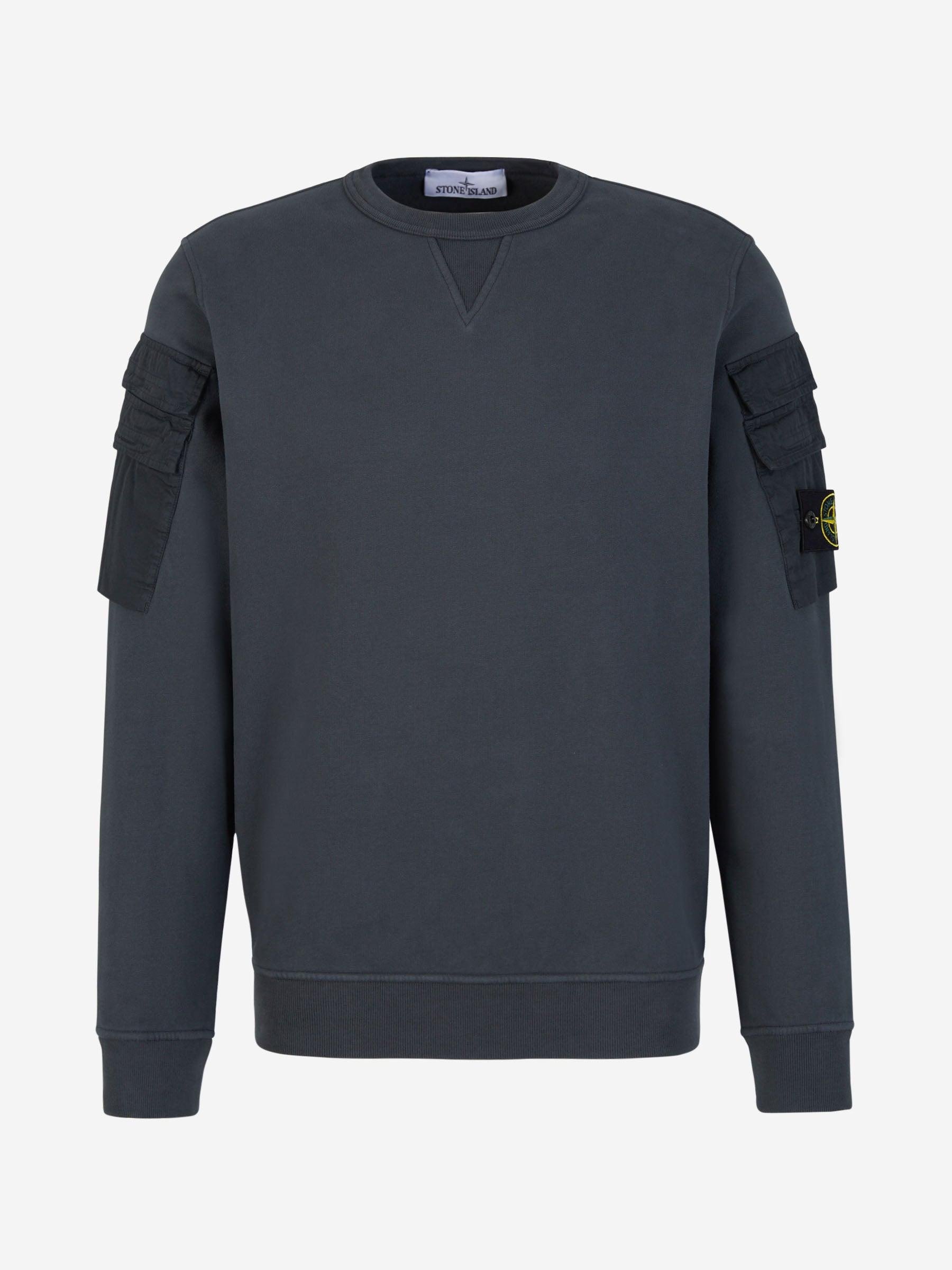 Crew Neck Stone Island Black Arm Badge Sweatshirt Stone Island