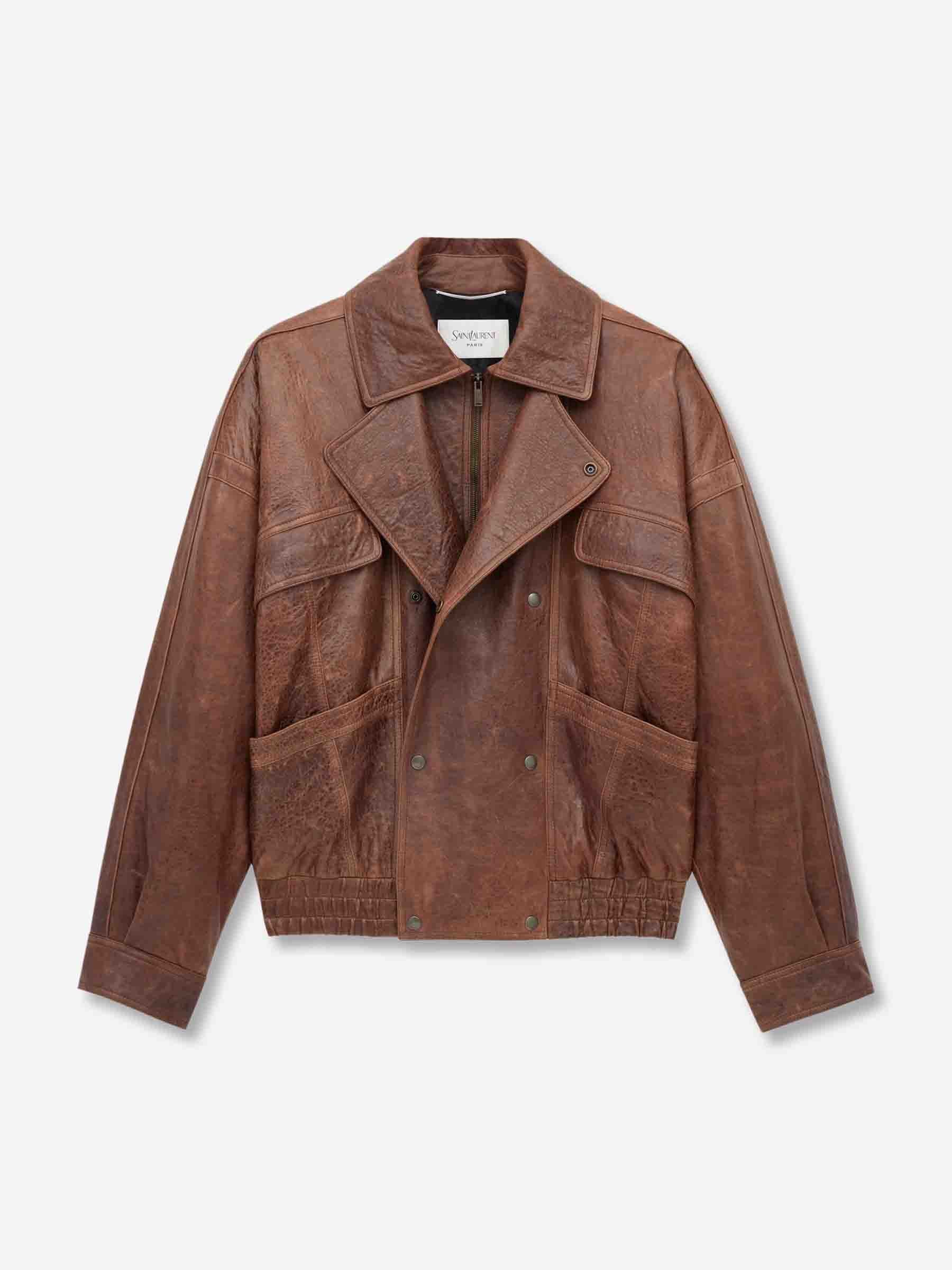 Saint Laurent Hombre Barcelona Chaqueta Cruzada Piel color Marrón sku 511-000638 01 - Foto 2