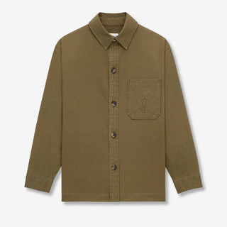 Saint Laurent Hombre Barcelona Sobrecamisa Cassandre de gabardina color Verde Militar sku 513-000097 01 - Foto 1