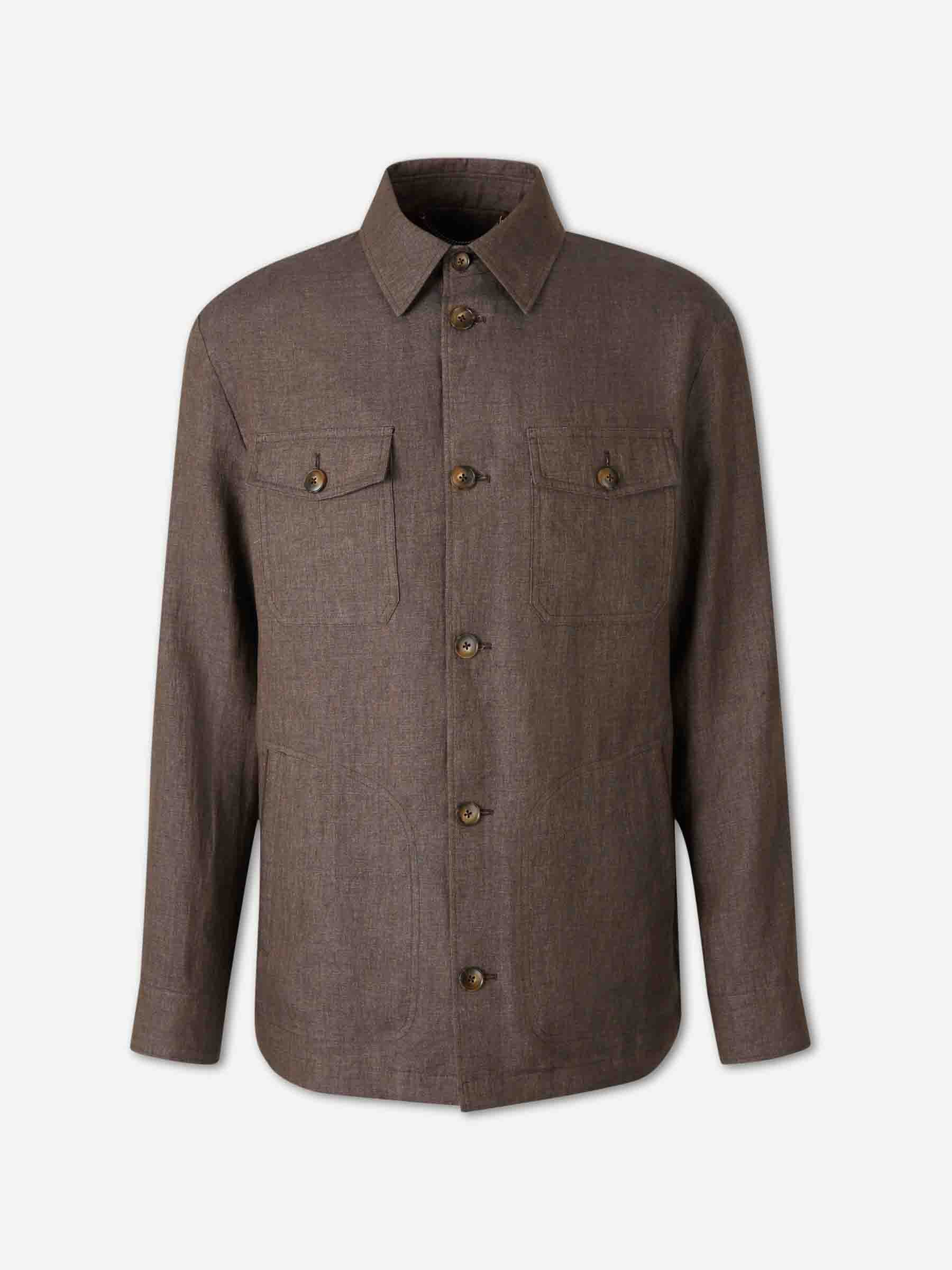 Canali Hombre Barcelona Sobrecamisa Lino color Marrón Oscuro sku 513-000156 01 - Foto 1