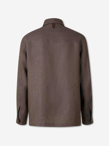 Canali Hombre Barcelona Sobrecamisa Lino color Marrón Oscuro sku 513-000156 01 - Foto 2