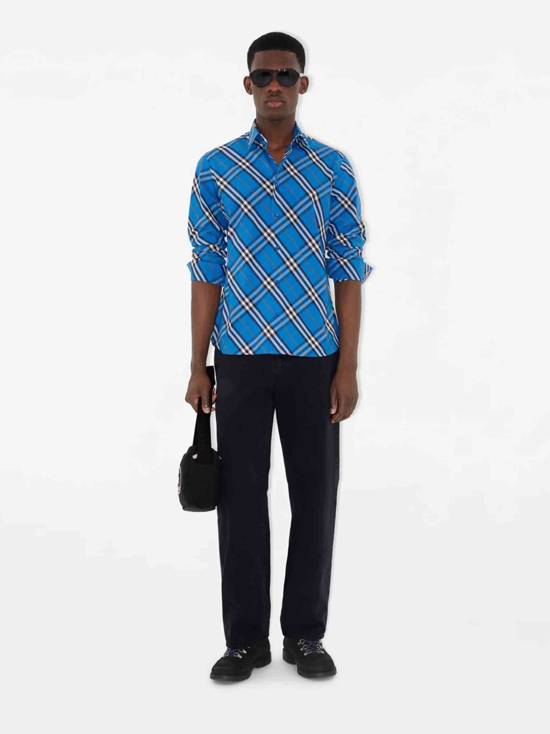 Burberry Hombre Barcelona Camisa Algodón Cuadros color Azul sku 531-006508 01 - Foto 1