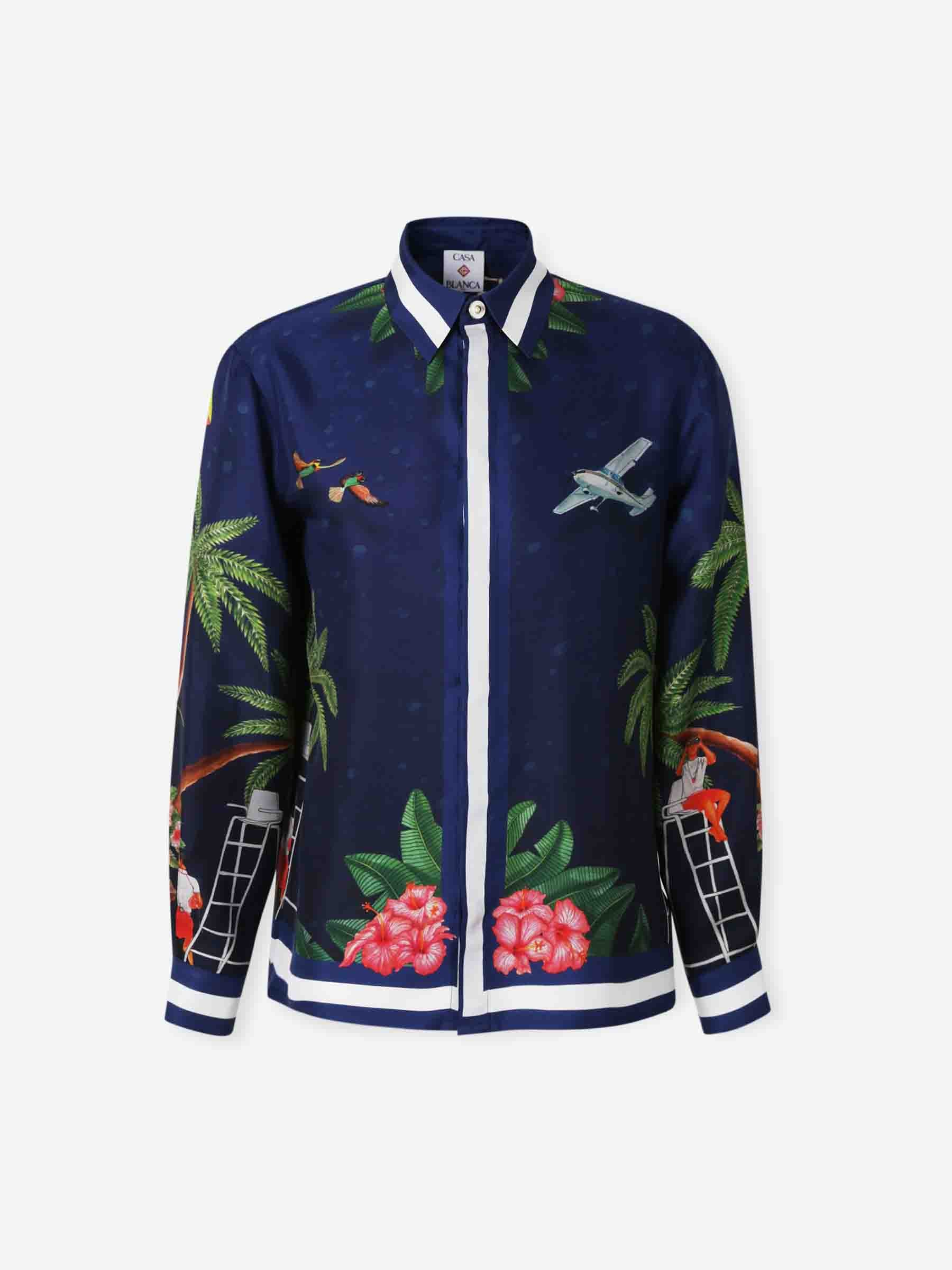 Casablanca Hombre Barcelona Camisa Seda Estampado color Azul Marino sku 531-006523 03 - Foto 1
