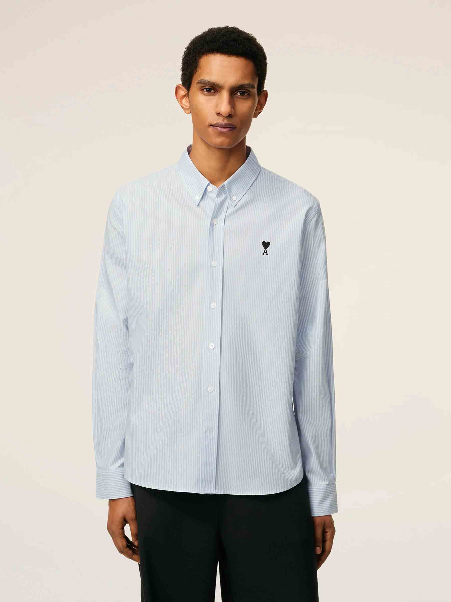 Ami Paris Hombre Barcelona Camisa Rayas Algodón color Azul Celeste sku 531-006554 01 - Foto 2