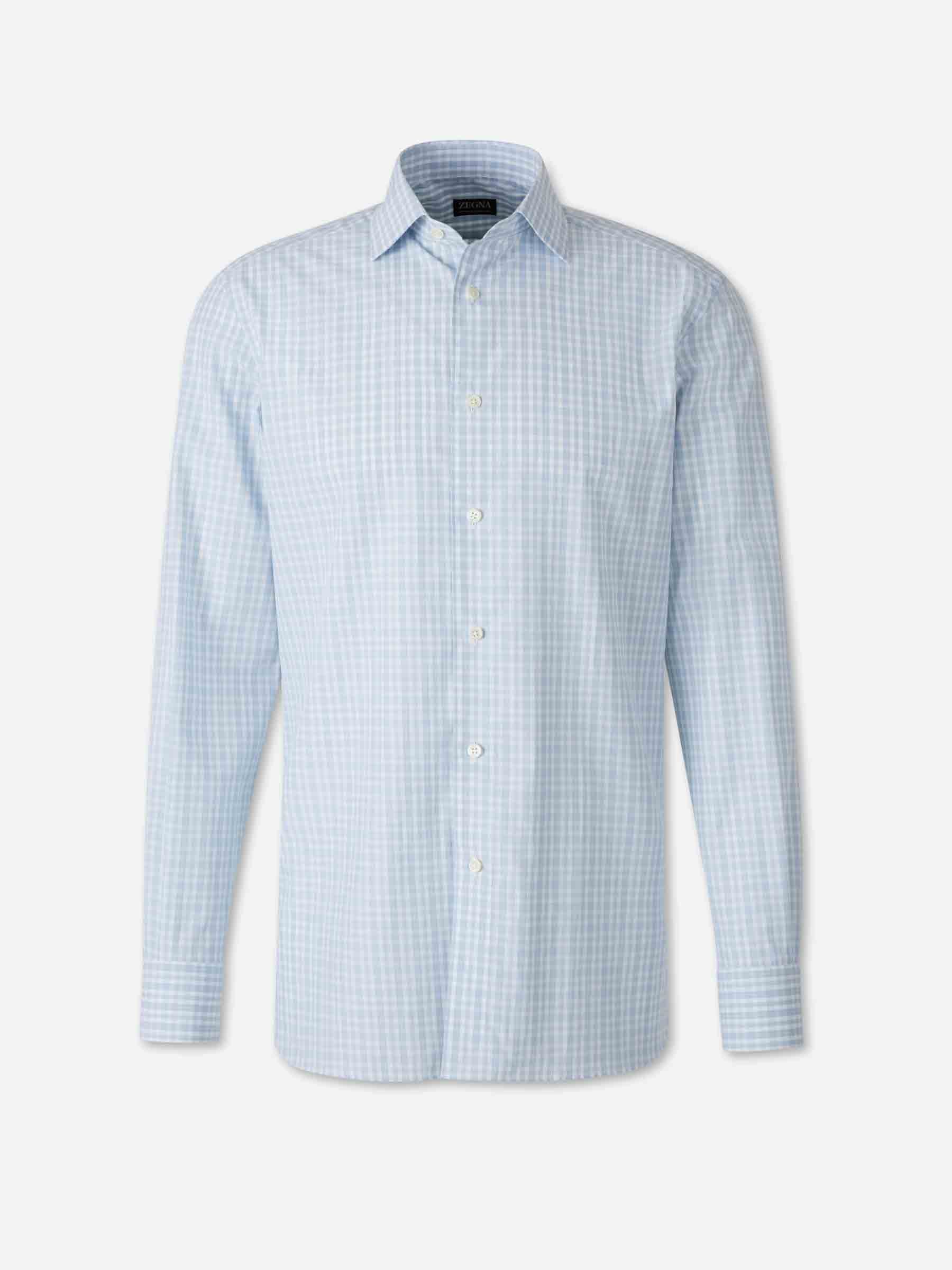 Zegna Hombre Barcelona Camisa Motivo Cuadros color Azul Celeste sku 531-006635 01 - Foto 1