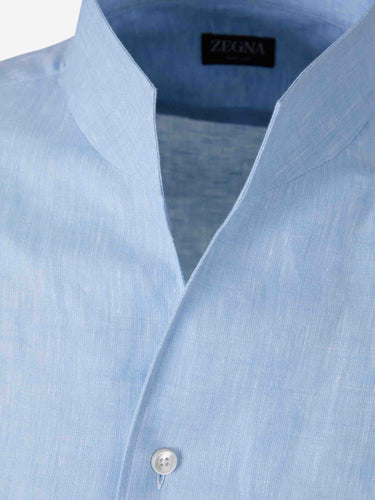 Zegna Hombre Barcelona Camisa Lisa Lino color Azul Celeste sku 531-006636 01 - Foto 3