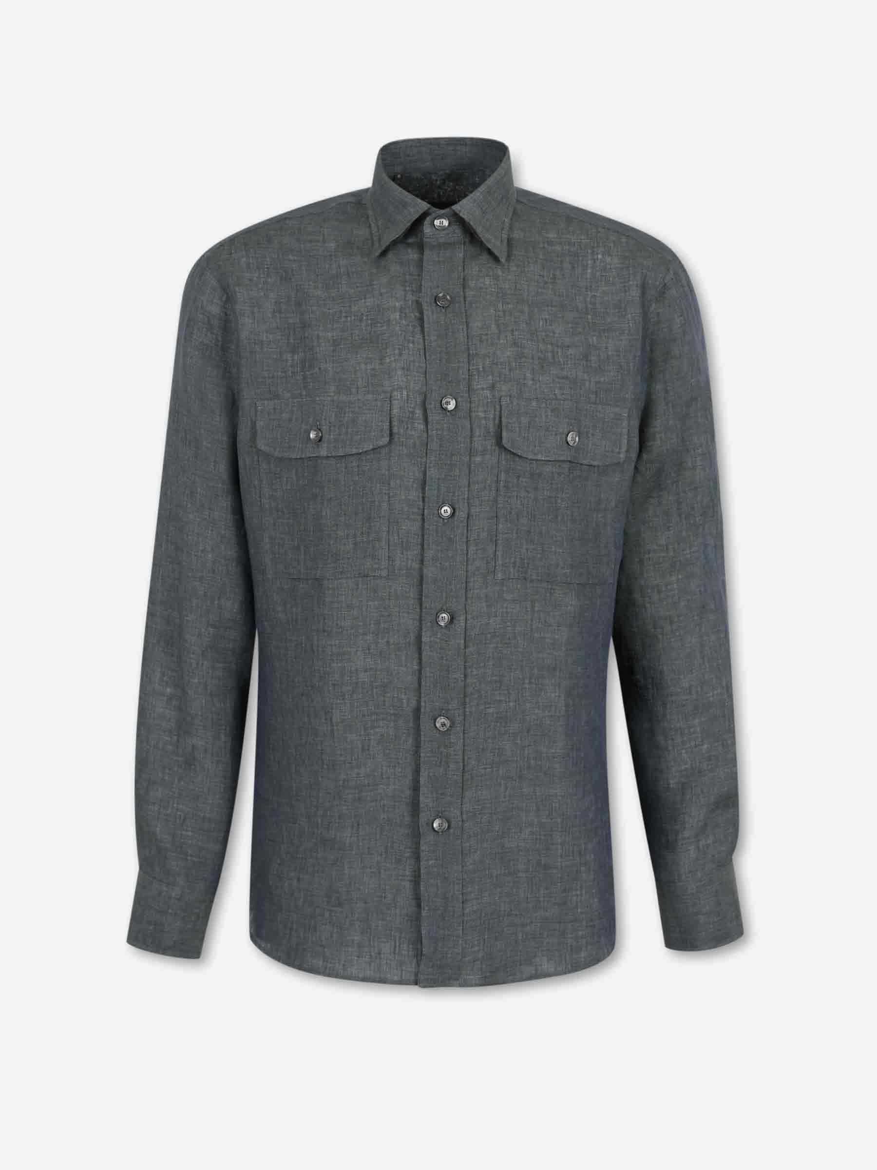 Brioni Hombre Barcelona Camisa Casual Lino color Verde Oscuro sku 531-006643 01 - Foto 1