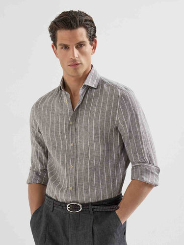 Brunello Cucinelli Hombre Barcelona Camisa Cuello Francés color Marrón Oscuro sku 531-006647 01 - Foto 2