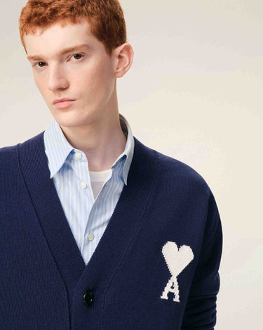 Ami Paris Hombre Barcelona Cárdigan Punto Lana color Azul Marino sku 543-001095 02 - Foto 4