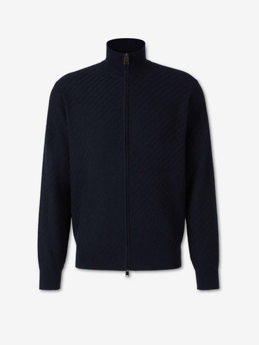 Brioni Hombre Barcelona Cárdigan Cremallera Trenzado color Azul Marino sku 543-001111 02 - Foto 1
