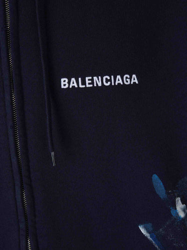 Balenciaga Hombre Barcelona Sudadera Logo Pintura color Azul Noche sku 545-002199 01 - Foto 4