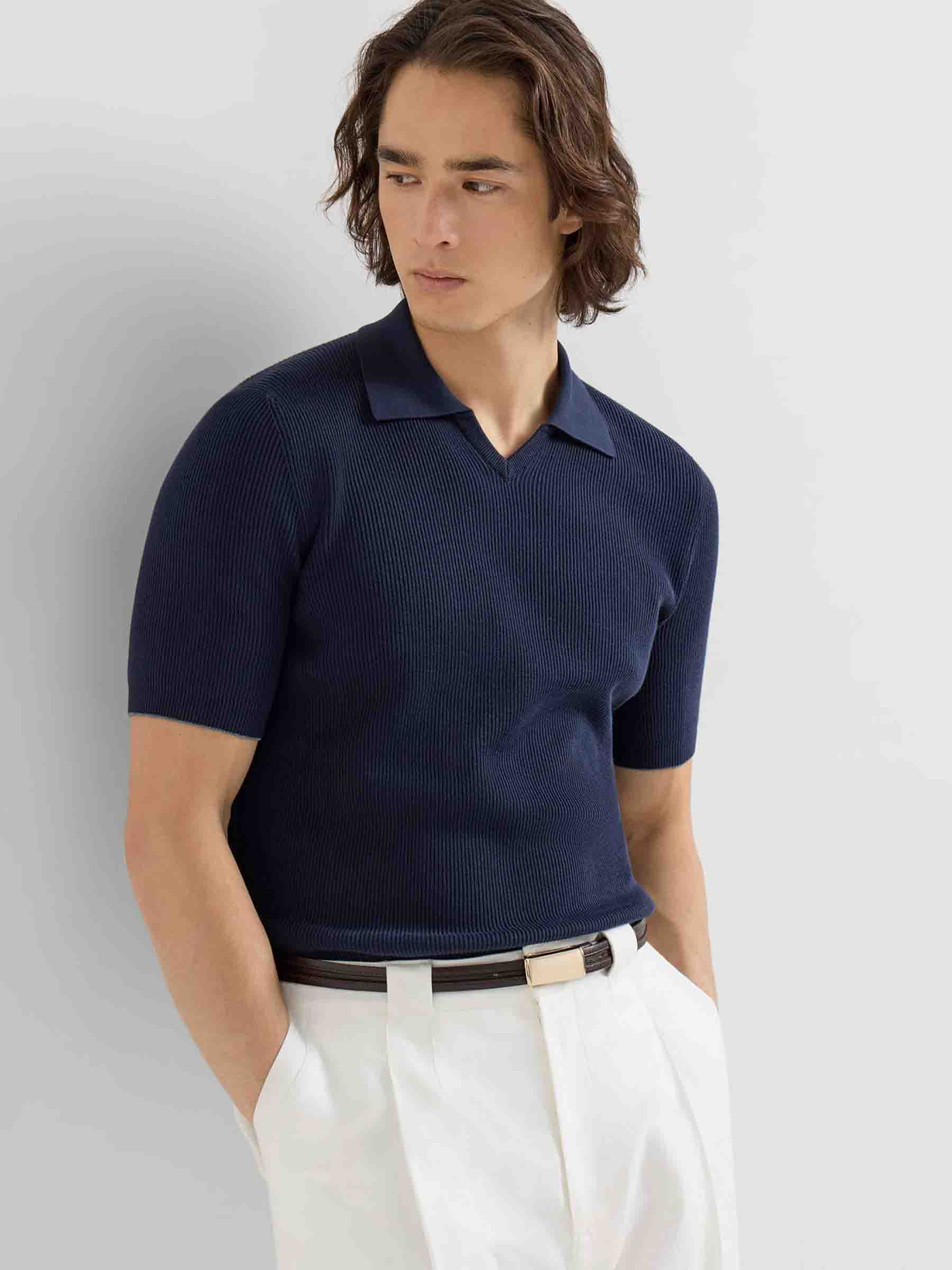 Brunello Cucinelli Hombre Barcelona Polo Punto Algodón color Azul Noche sku 552-001704 01 - Foto 2