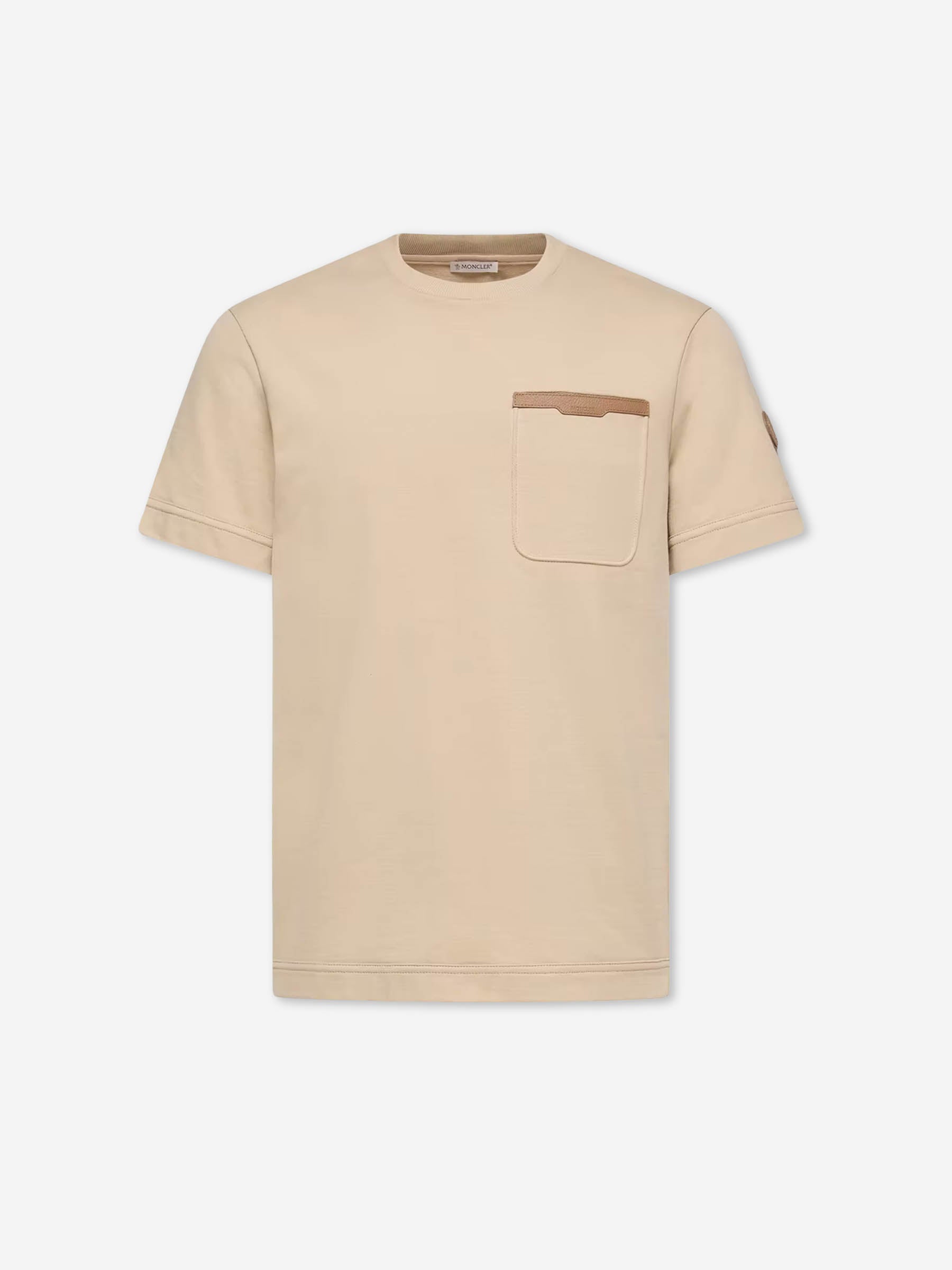 Moncler Hombre Barcelona Camiseta de algodón con ribete de piel color Beige sku 553-004648 01 - Foto 1