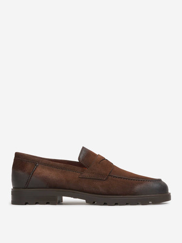 Santoni Hombre Barcelona Mocasines Ante Penny color Marrón Oscuro sku 618-000069 01 - Foto 1