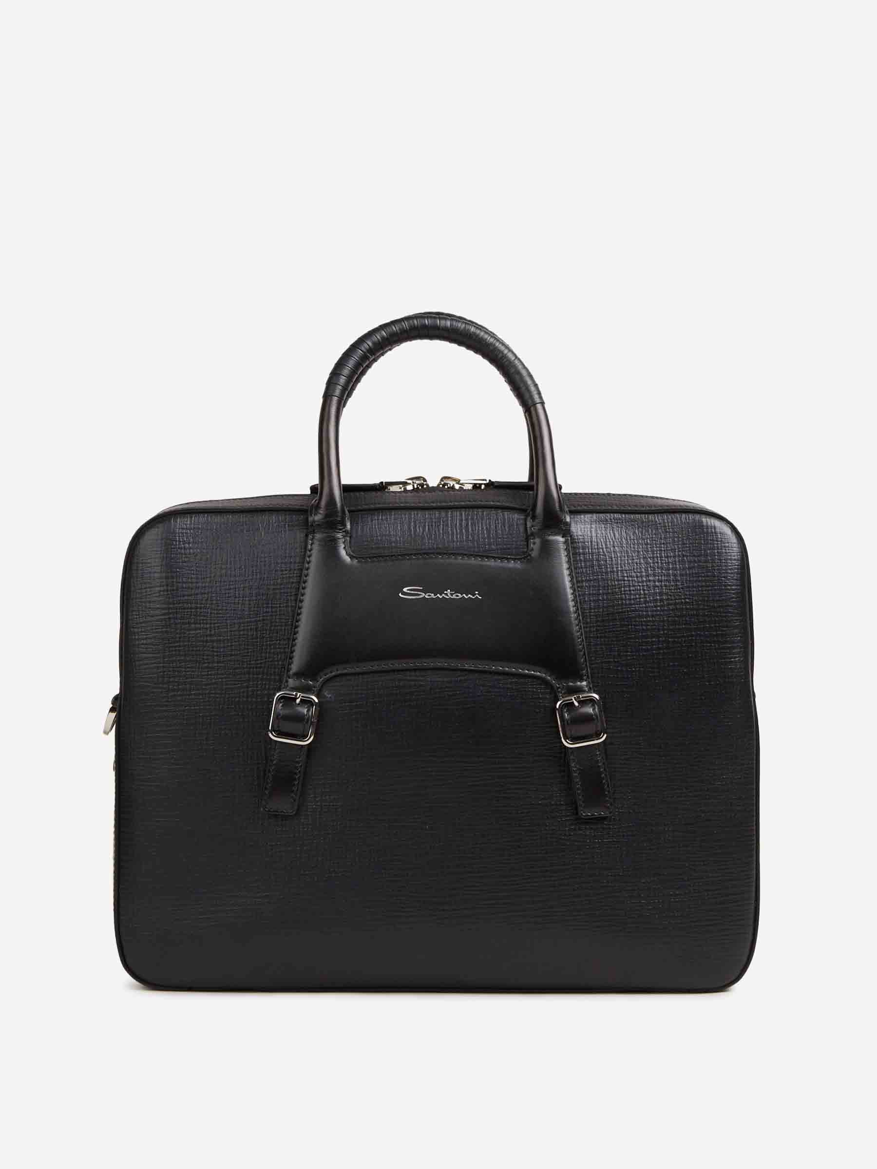 Santoni Hombre Barcelona Maletín Piel Gofrada color Negro sku 692-002063 01 - Foto 1