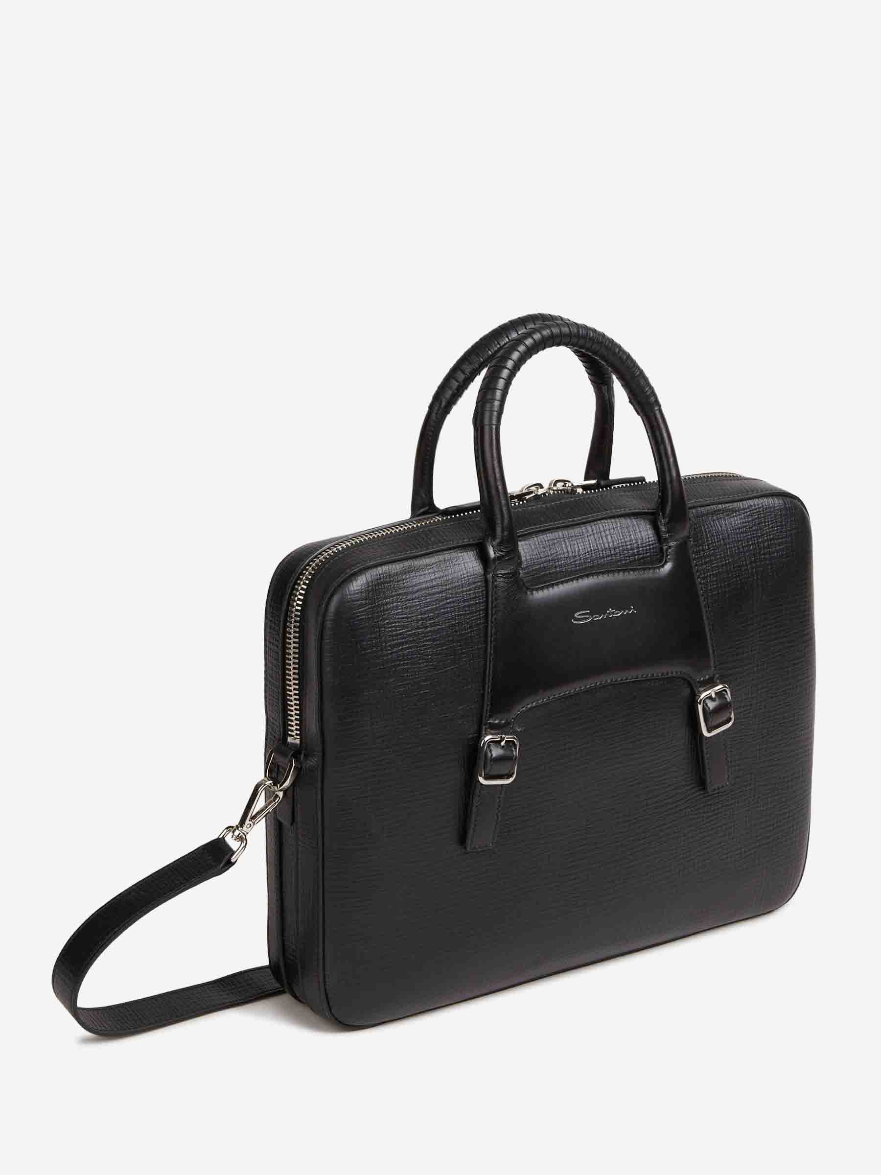 Santoni Hombre Barcelona Maletín Piel Gofrada color Negro sku 692-002063 01 - Foto 2