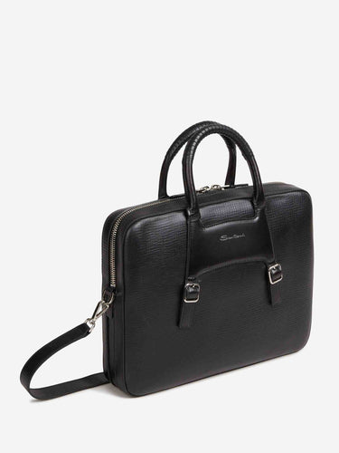 Santoni Hombre Barcelona Maletín Piel Gofrada color Negro sku 692-002063 01 - Foto 2