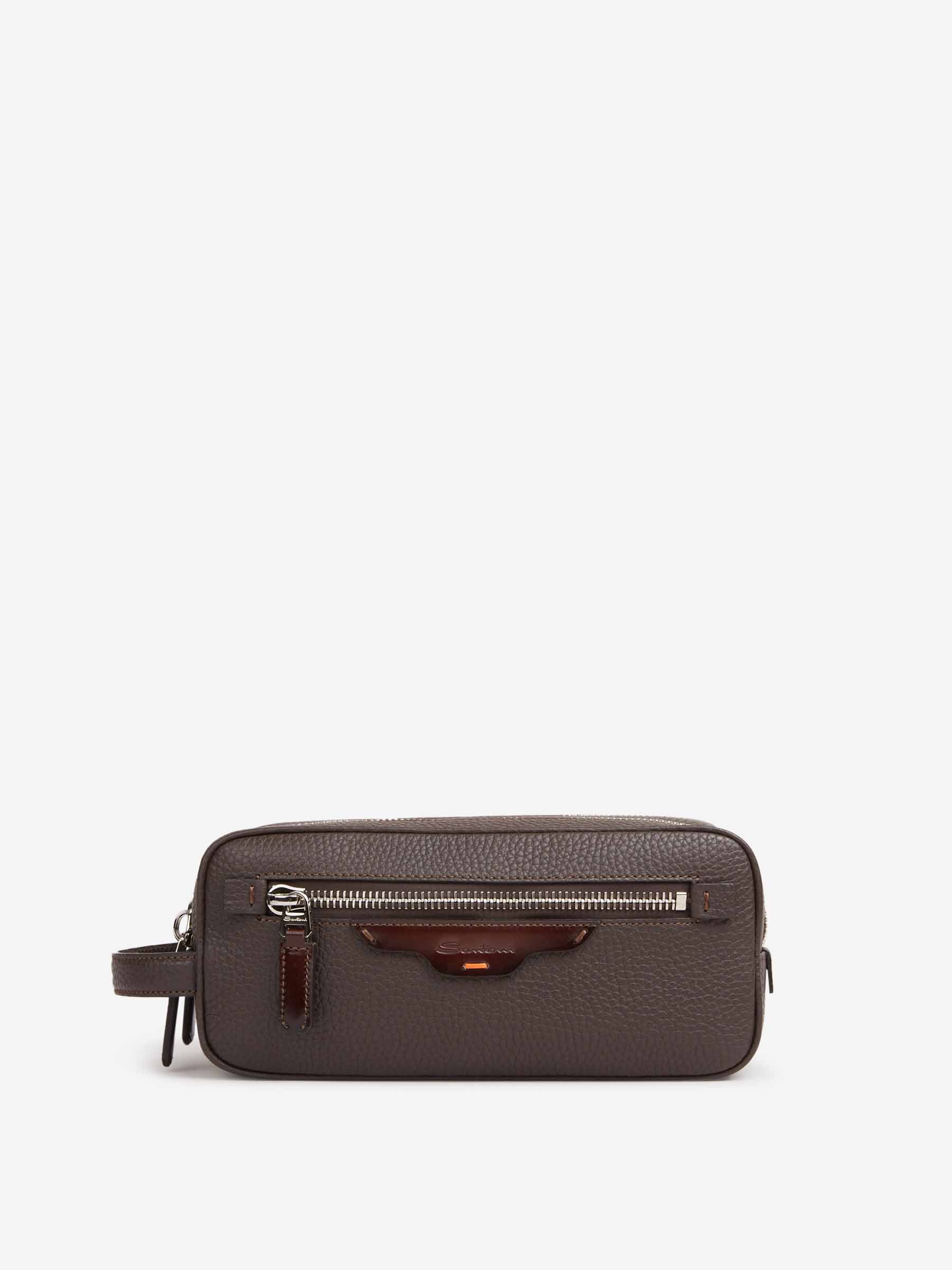 Santoni Hombre Barcelona Neceser Cremallera Piel color Marrón Oscuro sku 693-000067 02 - Foto 1