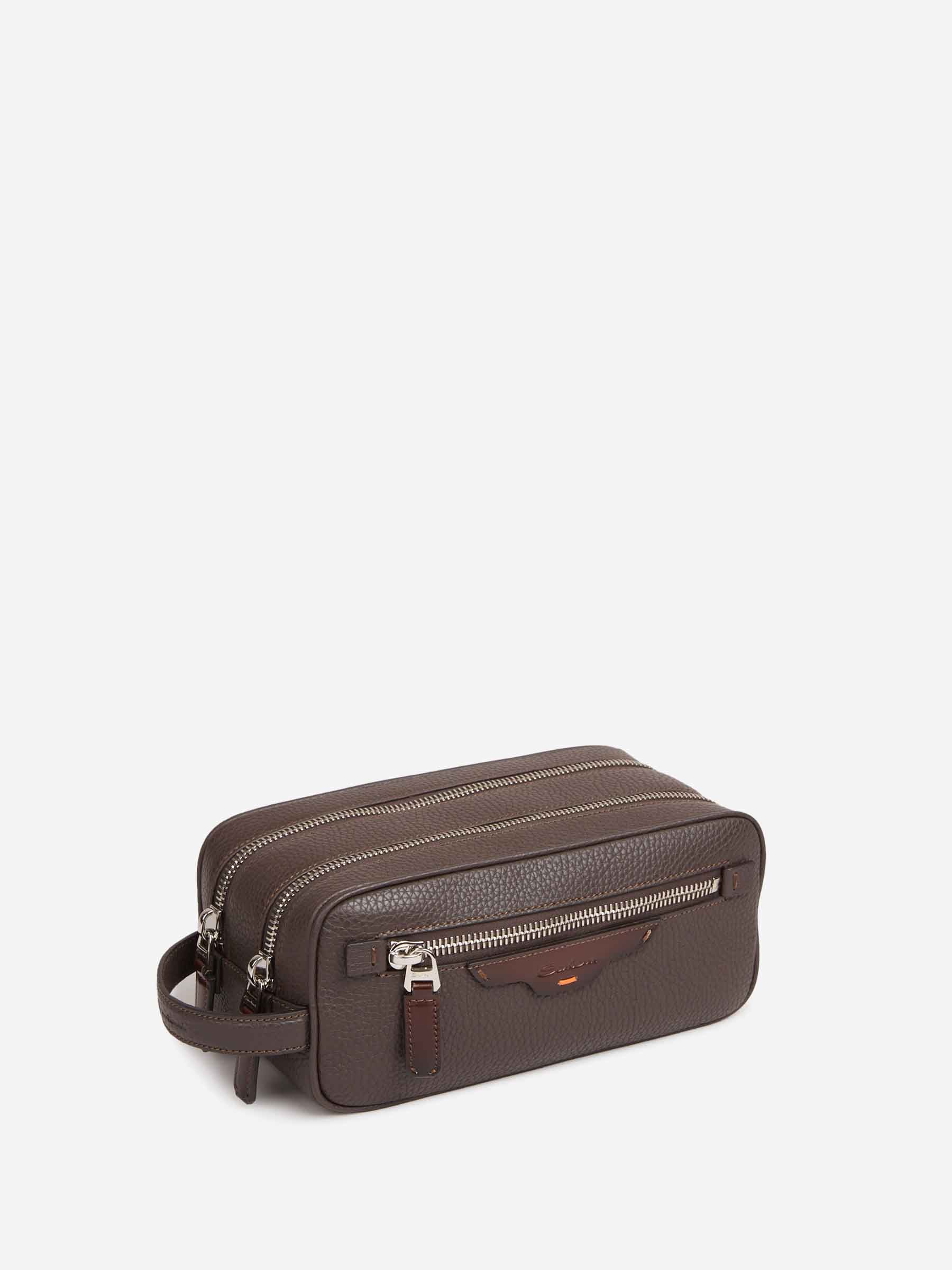 Santoni Hombre Barcelona Neceser Cremallera Piel color Marrón Oscuro sku 693-000067 02 - Foto 2