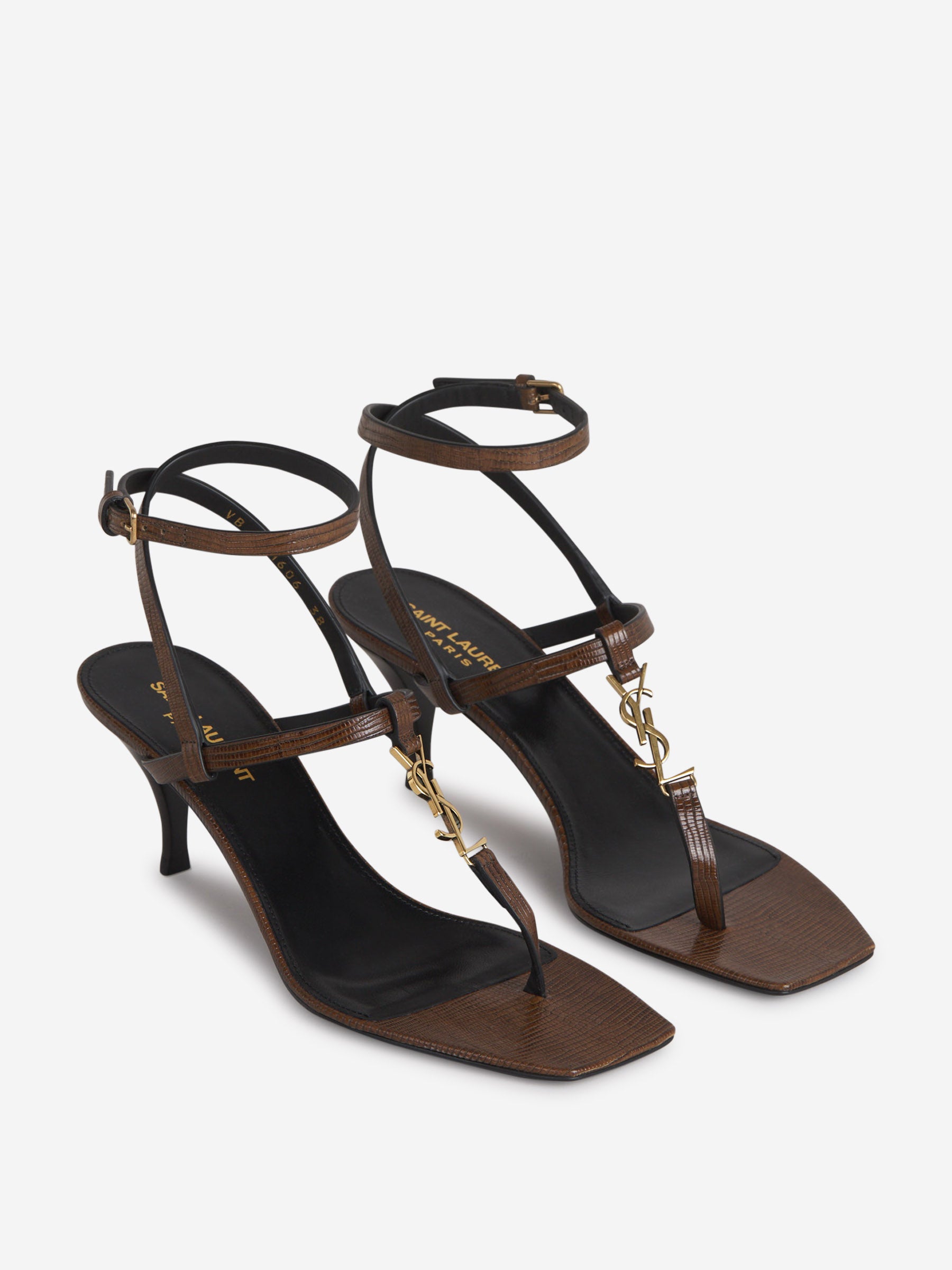 Sandalias Marrones Sandalias Tacon Piel Mujer Saint Laurent