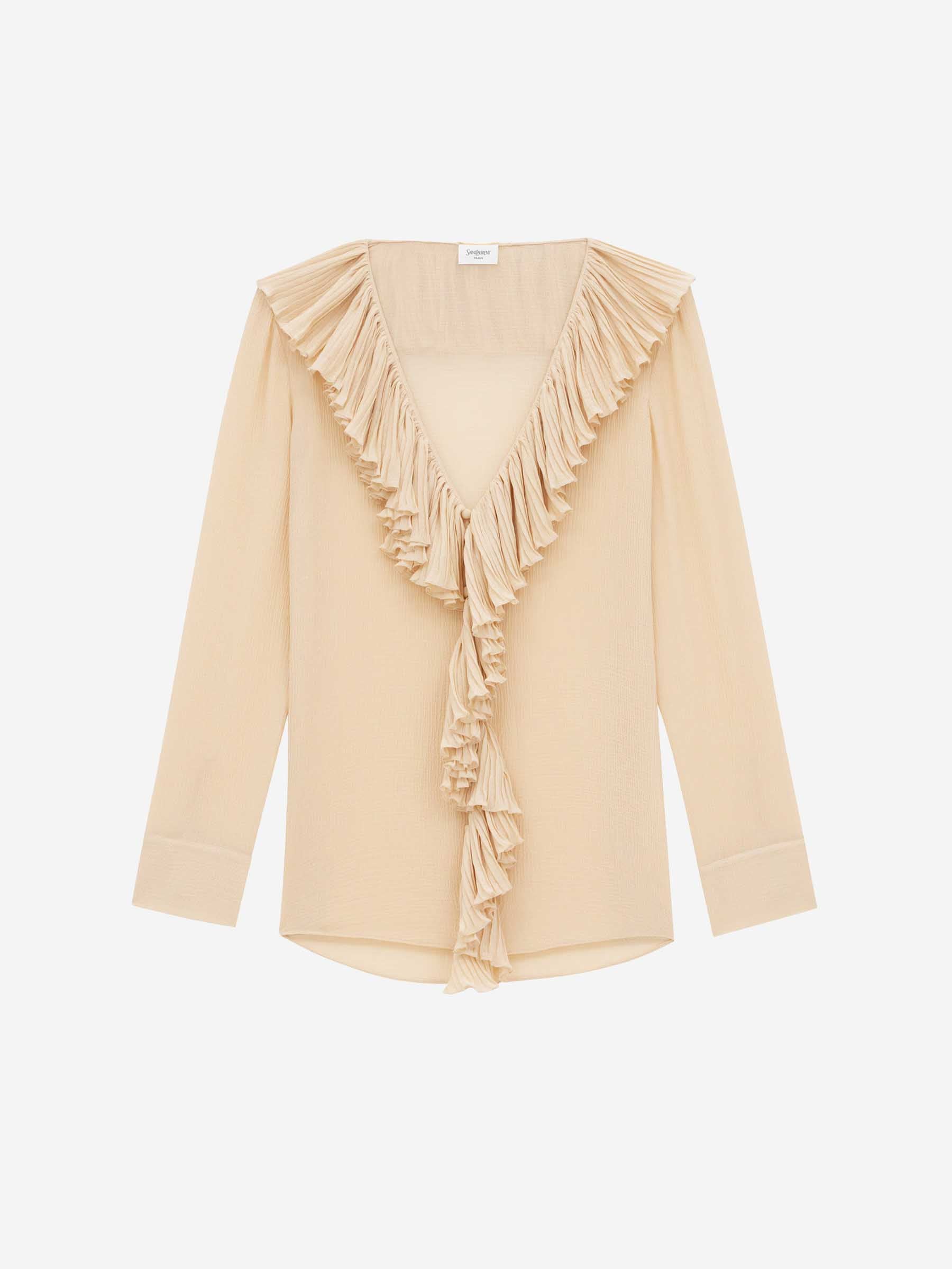 Saint Laurent Mujer Barcelona Blusa Volantes Crepé color Beige sku 701-002197 01 - Foto 1