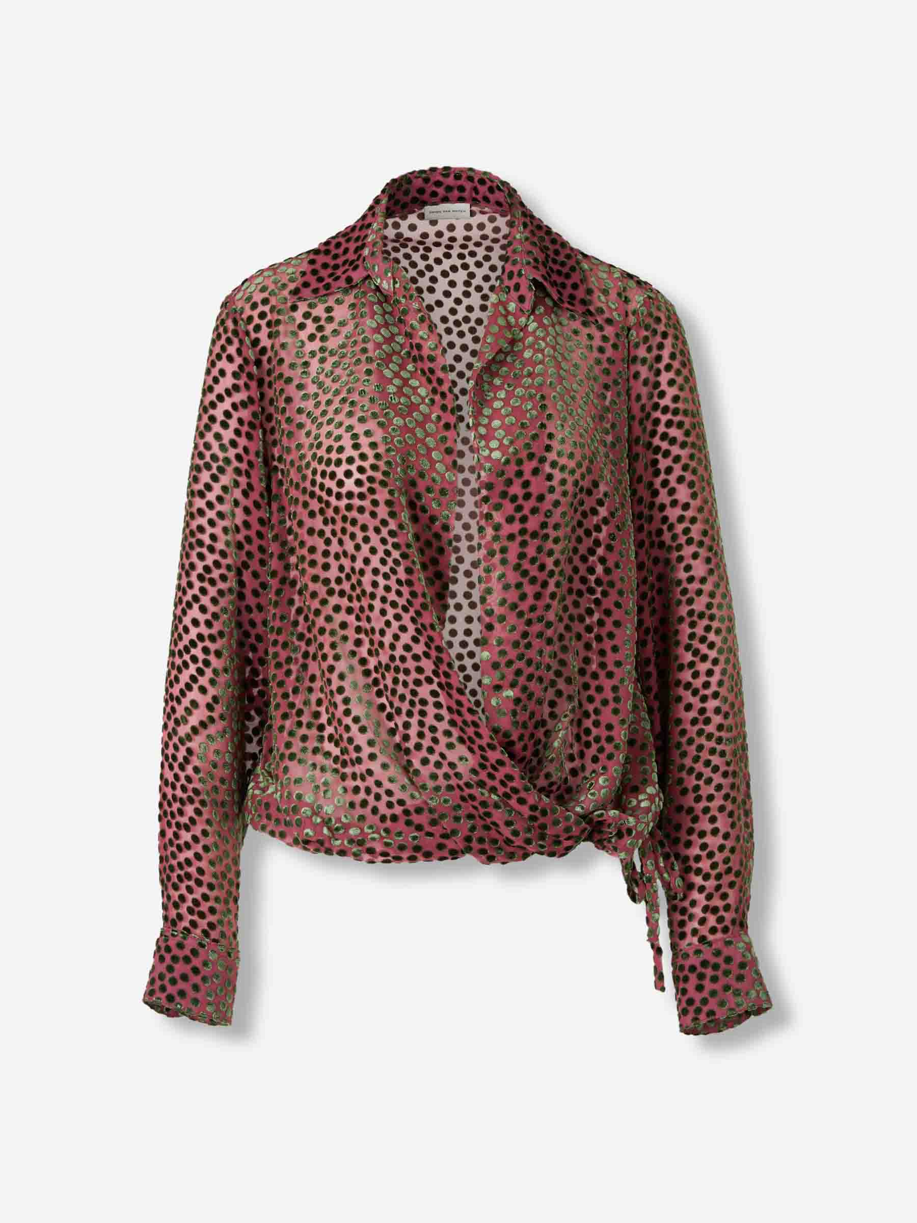 Dries Van Noten Mujer Barcelona Blusa Cruzada Devoré color Burdeos sku 701-002317 01 - Foto 1