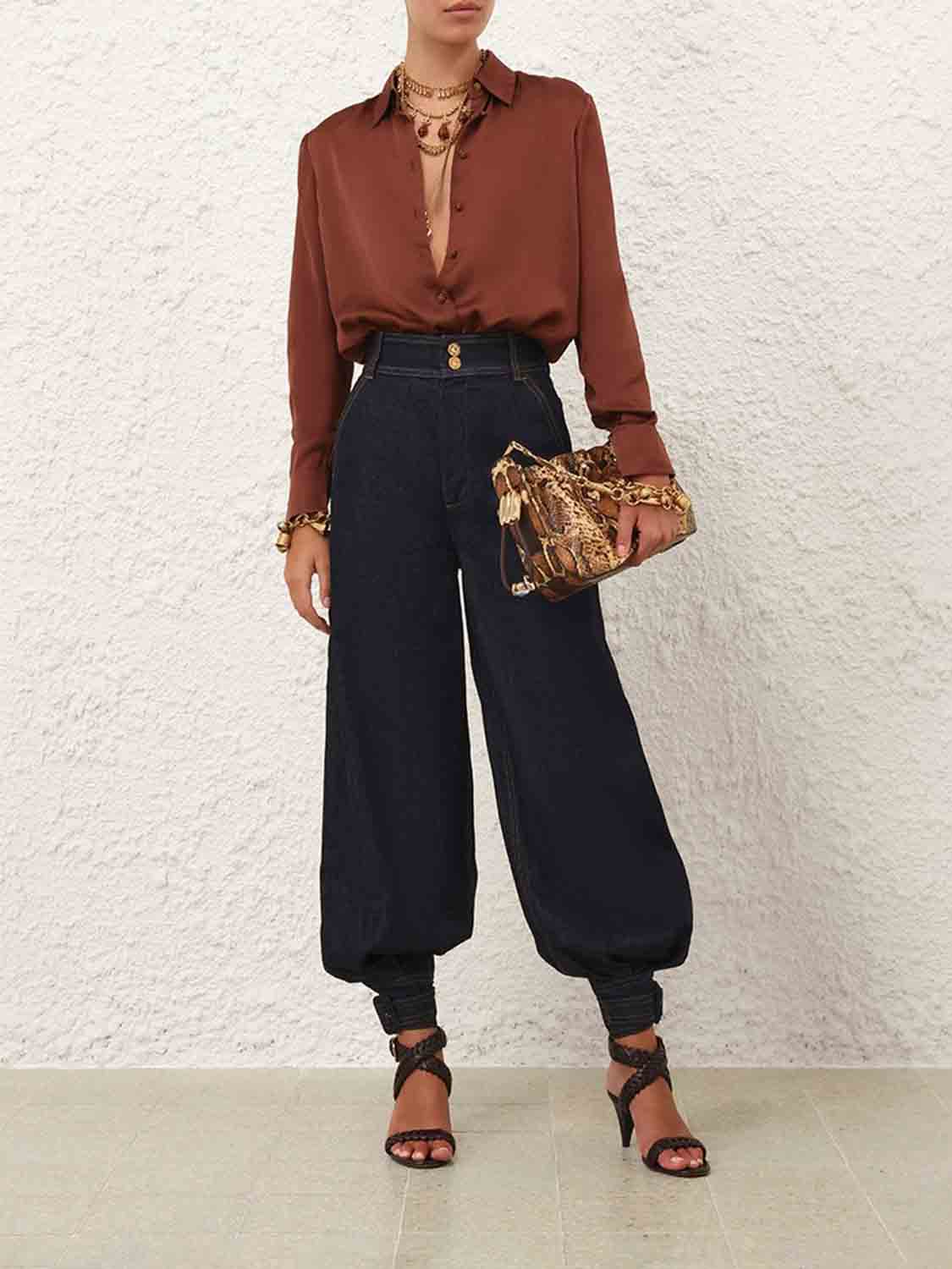 Zimmermann Mujer Barcelona Blusa Seda Lisa color Marrón Oscuro sku 701-002331 01 - Foto 2