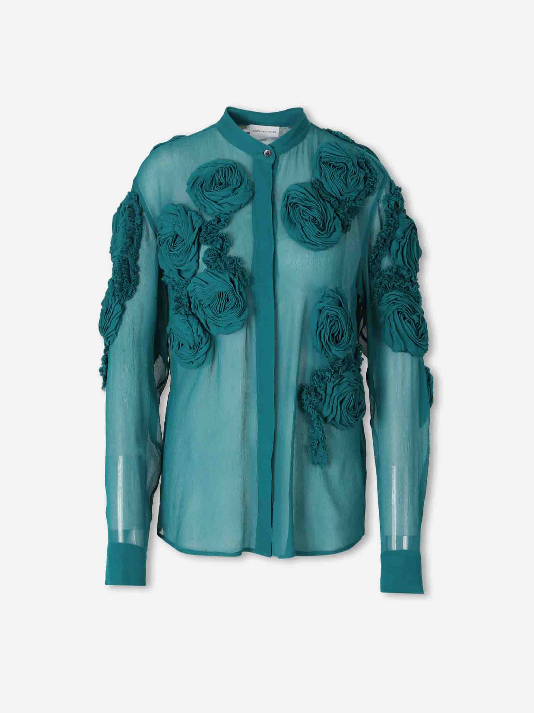 Dries Van Noten Mujer Barcelona Blusa Semitranspartente Flores color Verde Turquesa sku 701-002444 01 - Foto 1