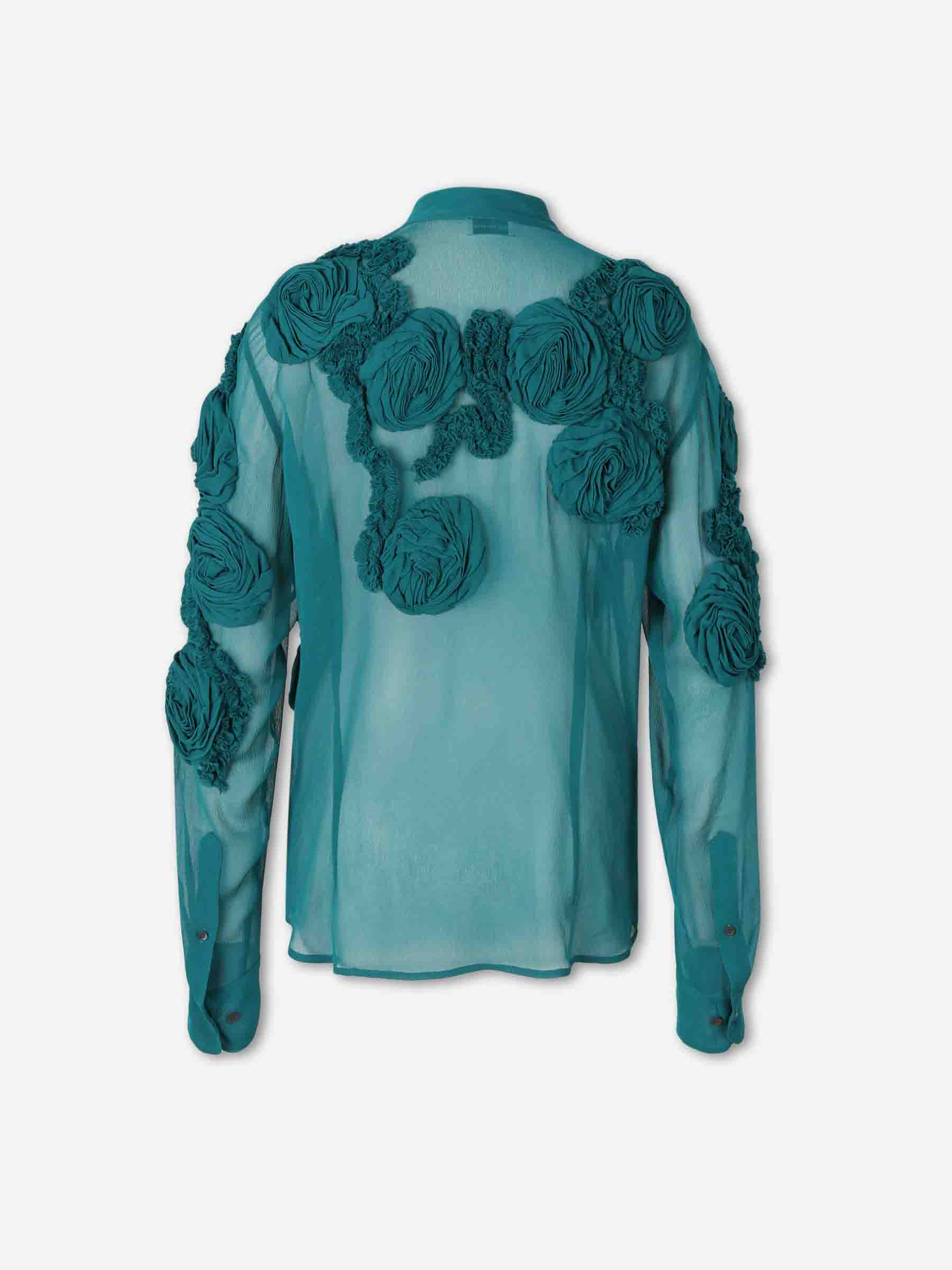 Dries Van Noten Mujer Barcelona Blusa Semitranspartente Flores color Verde Turquesa sku 701-002444 01 - Foto 2