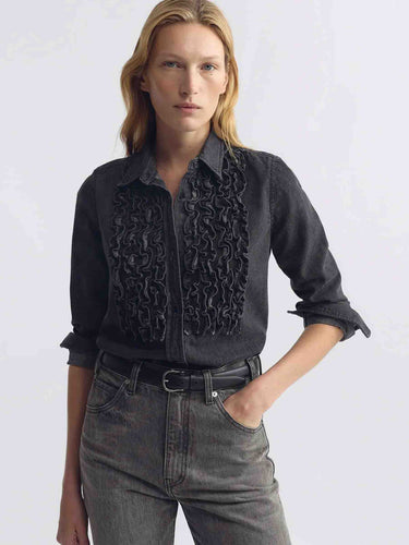 Nili Lotan Mujer Barcelona Camisa Denim Volantes Emilie color Negro sku 701-002500 01 - Foto 2