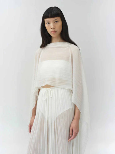Simkhai Mujer Barcelona Capa Asimétrica Plisada color Blanco sku 701-002511 01 - Foto 3