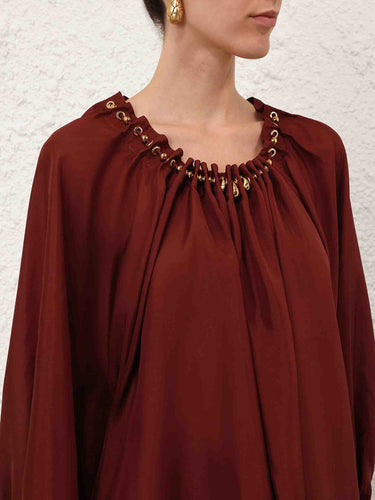 Zimmermann Mujer Barcelona Blusa Fruncida Abalorios color Burdeos sku 701-002519 01 - Foto 4