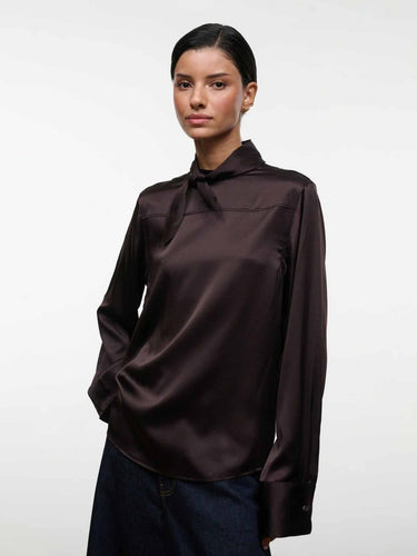 Staud Mujer Barcelona Blusa Seda Rhodes color Marrón Oscuro sku 701-002563 01 - Foto 1
