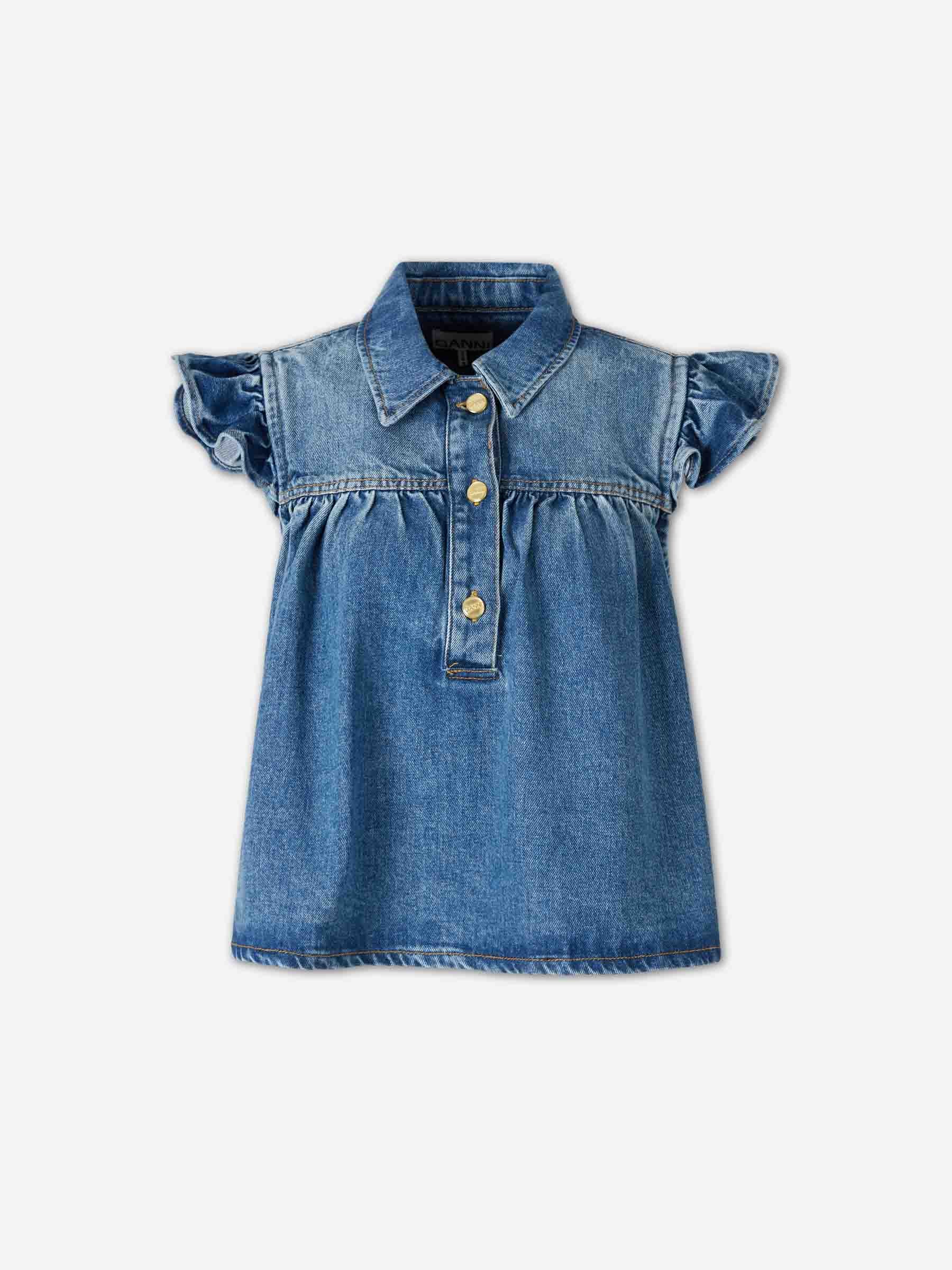 Ganni Mujer Barcelona Blusa Denim Ruffle color Azul Denim sku 702-000512 01 - Foto 1