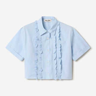 Miu Miu Mujer Barcelona Camisa Cropped Volantes color Azul Celeste sku 702-000524 01 - Foto 1