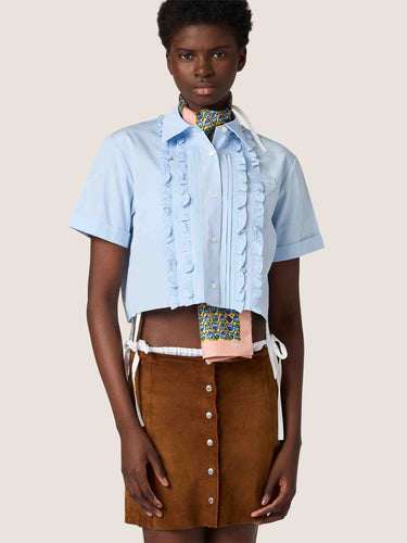 Miu Miu Mujer Barcelona Camisa Cropped Volantes color Azul Celeste sku 702-000524 01 - Foto 2