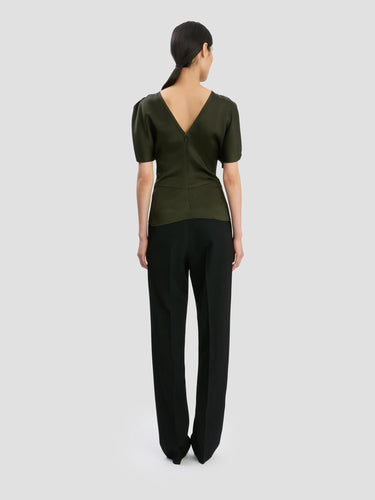 Victoria Beckham Mujer Barcelona Top Mangas Drapeadas color Verde Oscuro sku 703-002483 01 - Foto 3