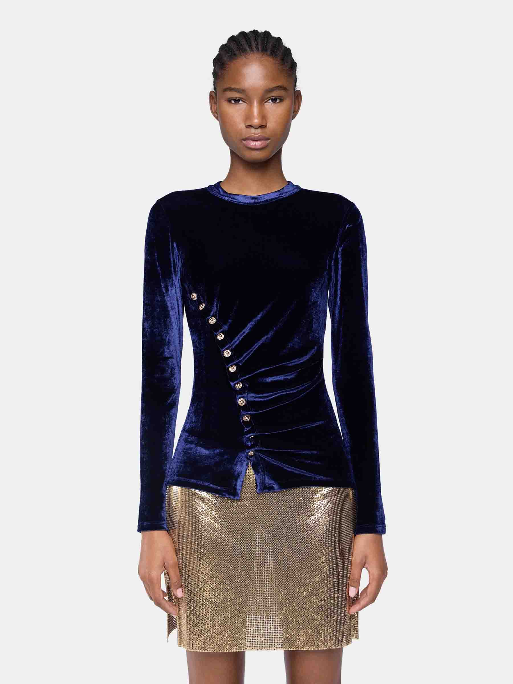 Rabanne Mujer Barcelona Top Drapeado Terciopelo color Azul Cobalto sku 711-003312 01 - Foto 2