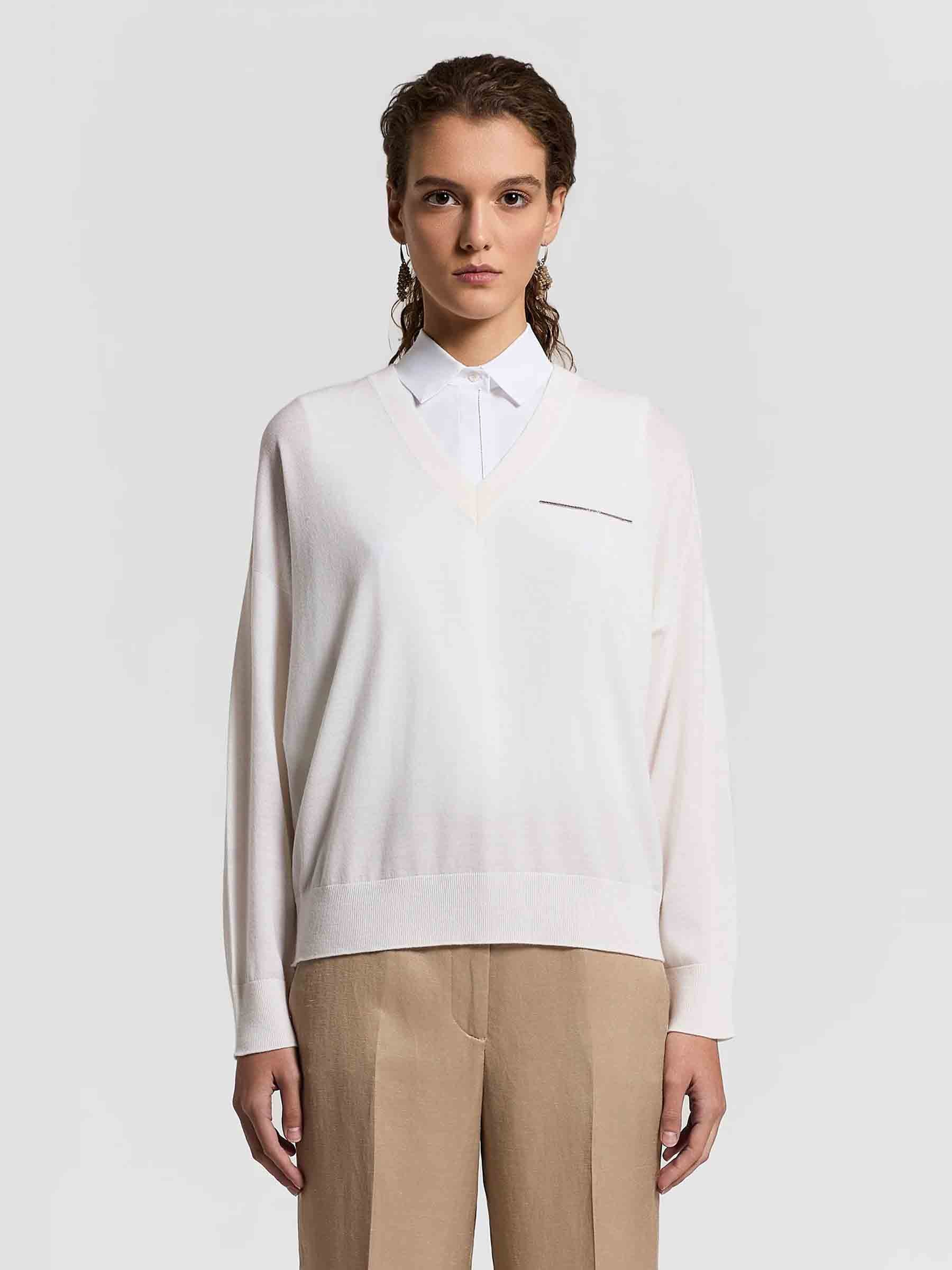 Peserico Mujer Barcelona Jersey Punto Lana color Marfil sku 711-003433 02 - Foto 2