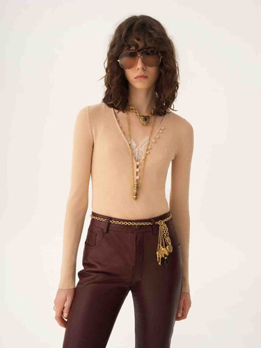 Chloé Mujer Barcelona Camiseta Henley Punto color Beige sku 711-003447 01 - Foto 4