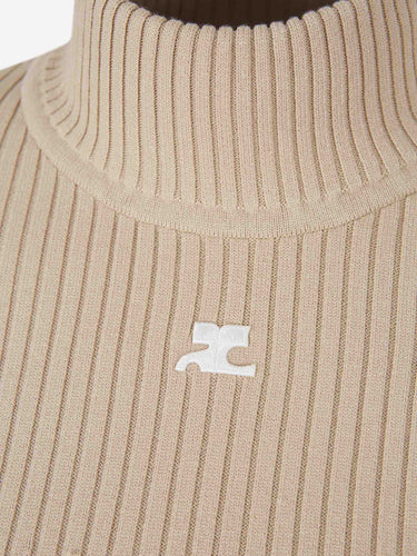 Courrèges Reedition Mujer Barcelona Jersey Canalé Logo color Camel sku 711-003495 03 - Foto 3