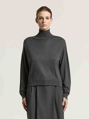 Peserico Mujer Barcelona Jersey Cuello Alto Lurex color Gris Antracita sku 711-003514 01 - Foto 1