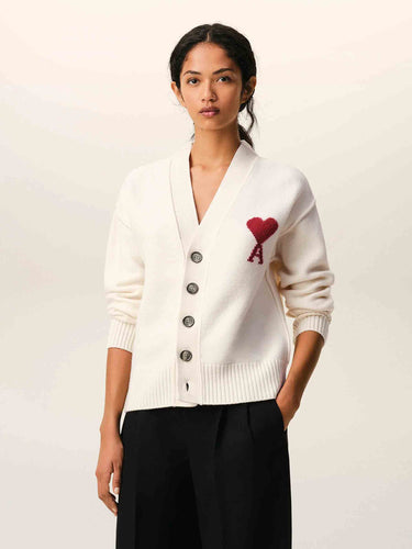 Ami Paris Mujer Barcelona Cárdigan Logo Lana color Marfil sku 713-000448 01 - Foto 2