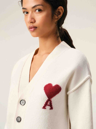 Ami Paris Mujer Barcelona Cárdigan Logo Lana color Marfil sku 713-000448 01 - Foto 4