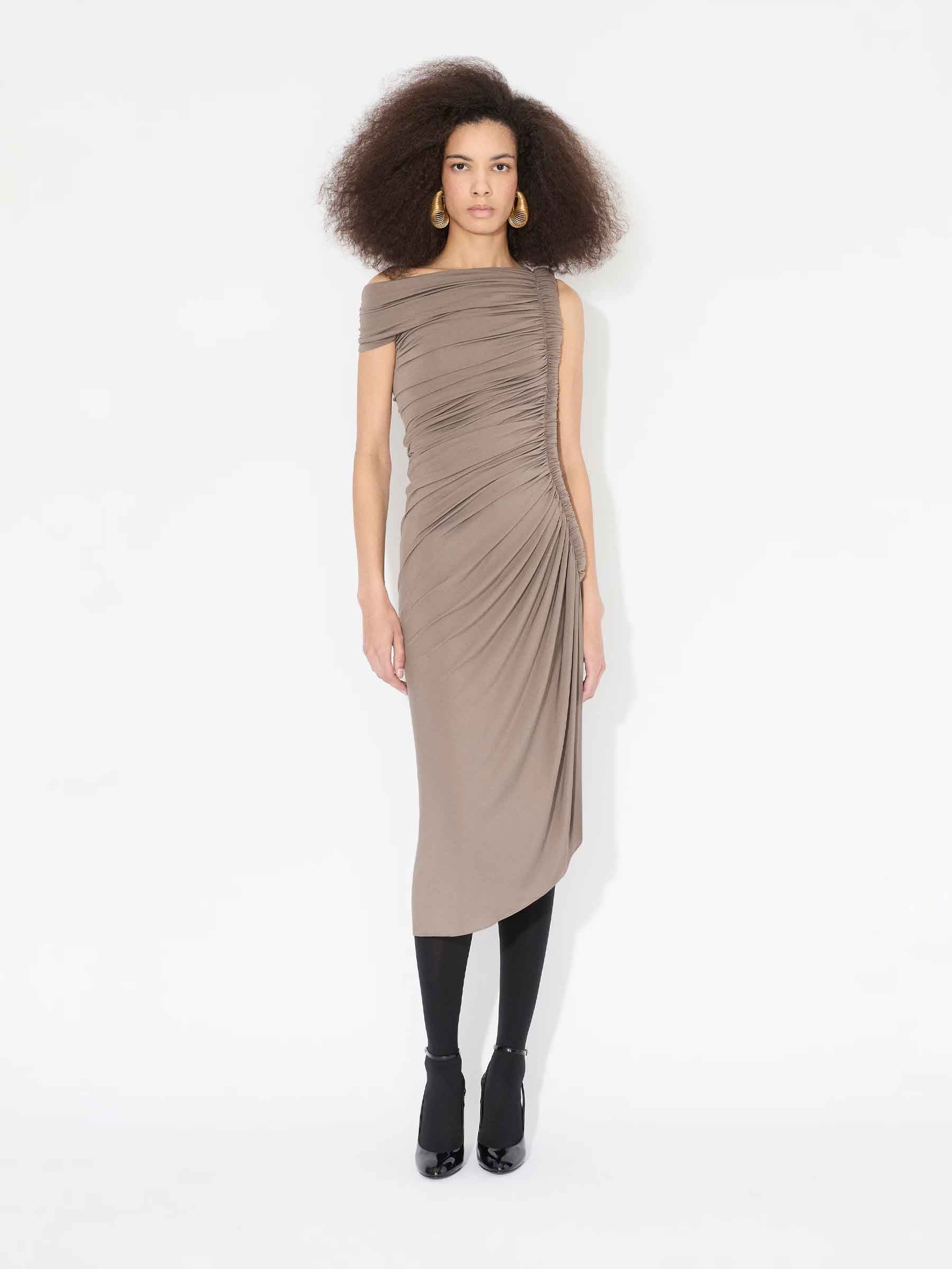 Alaïa Mujer Barcelona Vestido Punto Drapeado color Taupe sku 721-000414 01 - Foto 2